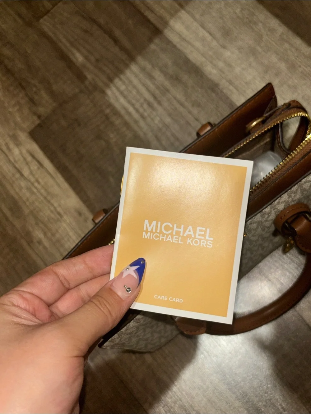 Michael Kors Vanilla & Brown Logo Satchel with Gold MK Charm
